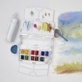 溫莎牛頓COTMAN水彩12色半磚寫生套裝W&N COTMAN Watercolour 12 Half Pan Set with Water Bottle
